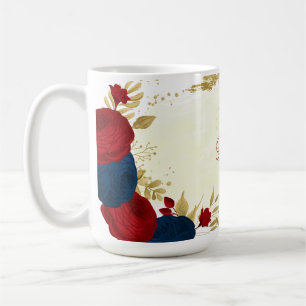 red & navy blue flowers gold leaves wedding coffee mug