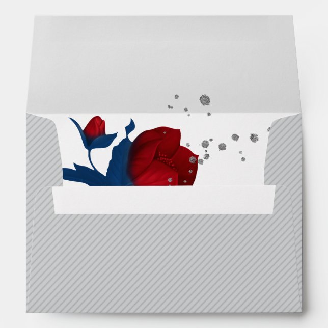 red & navy blue flowers grey wedding envelope (Back (Bottom))