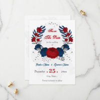 red & navy blue flowers silver botanical