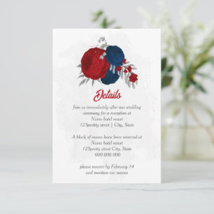 red & navy blue flowers silver botanical wedding enclosure card