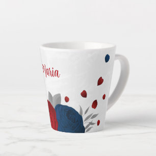 red & navy blue flowers silver botanical wedding latte mug