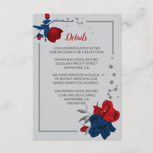 Red & navy blue flowers silver leaves details enclosure card