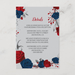 Red & navy blue flowers silver leaves details enclosure card