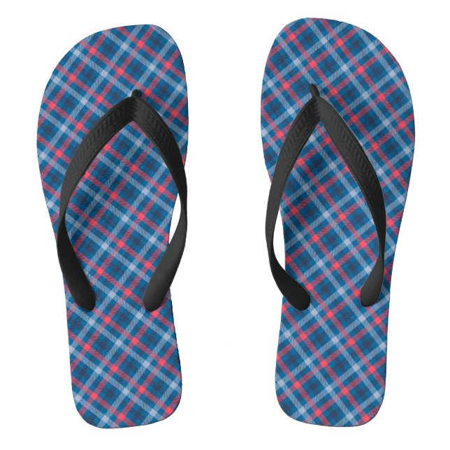 Red Navy Blue Light Blue Plaid Tartan Plaid  Thongs (Footbed)