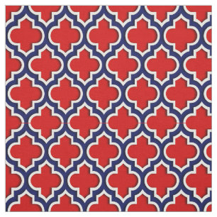 Red, Navy Blue Moroccan Quatrefoil #5DS Fabric