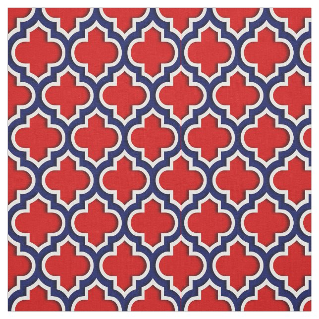 Red, Navy Blue Moroccan Quatrefoil #5DS Fabric (Swatch)