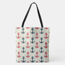 Red & Navy Blue Nautical Anchor Large Tote