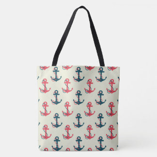 Red & Navy Blue Nautical Anchor Large Tote Bag