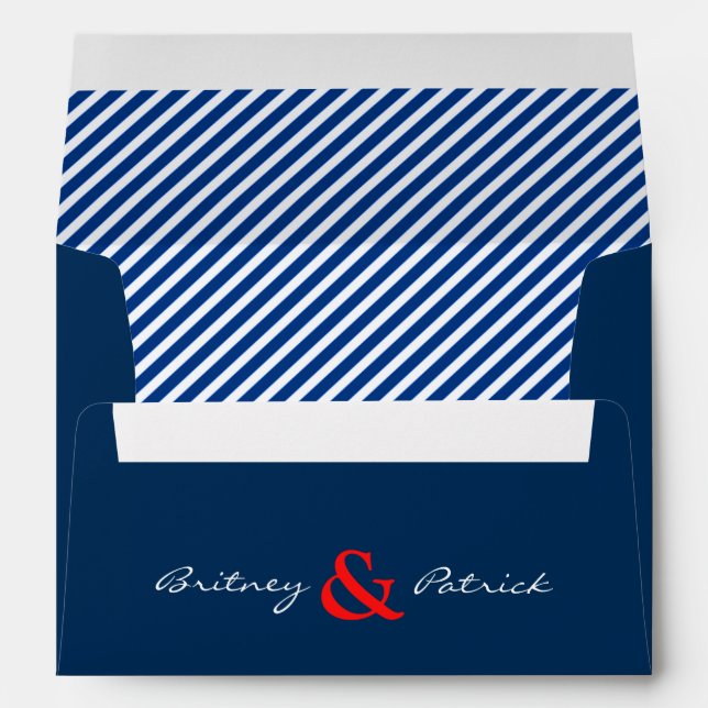 Red Navy Blue Nautical Striped Wedding Envelopes (Back (Bottom))