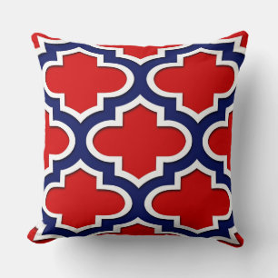 Red, Navy Blue, Wht Lg Moroccan Quatrefoil #3DS Cushion
