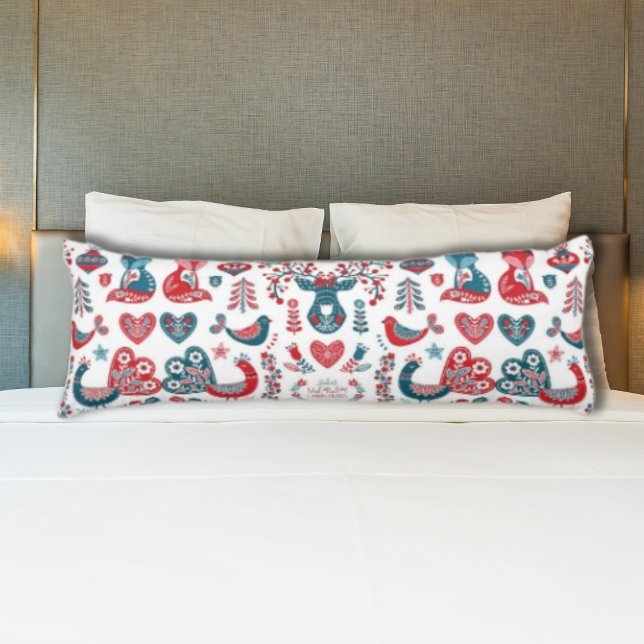 Red Navy Christmas Scandinavian Folk Art Design Body Cushion (Creator Uploaded)