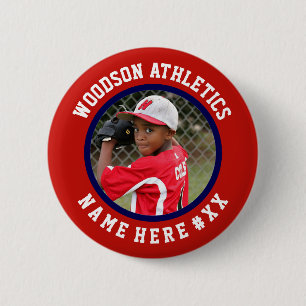 Red & navy custom sports team pin / button