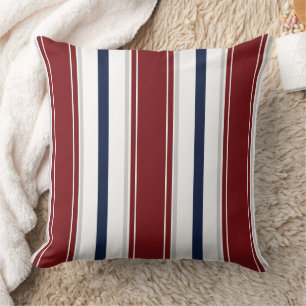Red Navy Deep Grey White Vertical Stripes Cushion