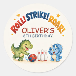 Red Navy Dinosaur Bowling Birthday Favour Sticker