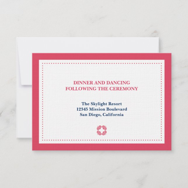 Red navy dotted border wedding reception enclosure invitation (Front)