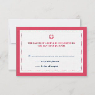 Red navy dotted border wedding rsvp response