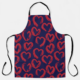 Red Navy Heart shaped Valentine’s Day seamless pat Apron