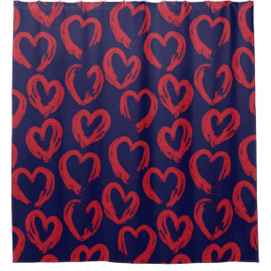 Red Navy Heart shaped Valentine’s Day seamless pat Shower Curtain