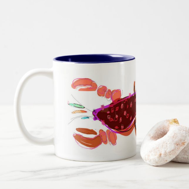 Red & Navy Lobster & Minnows 11oz Mug (With Donut)