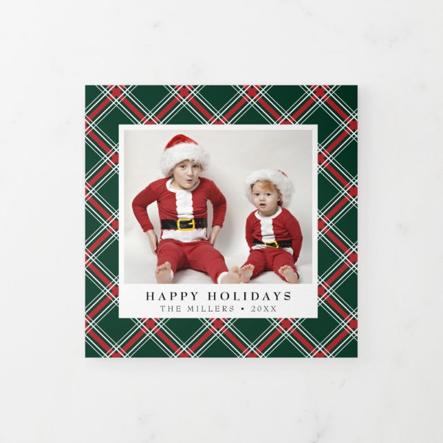 Red Navy Plaid Christmas Trifold Photo Card (Cover)