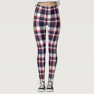 Red Navy Plaid Tartan Checkered Pattern Leggings