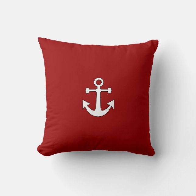 Red Navy Reversible Anchor Nautical Throw Pillow (Front)