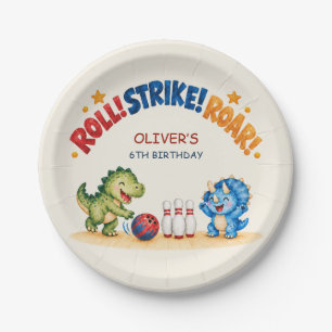 Red Navy Roaring Dinosaur Bowling Party Plates