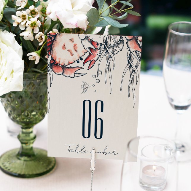 Red Navy Underwater Crab Coral Nautical Wedding Table Number (Creator Uploaded)