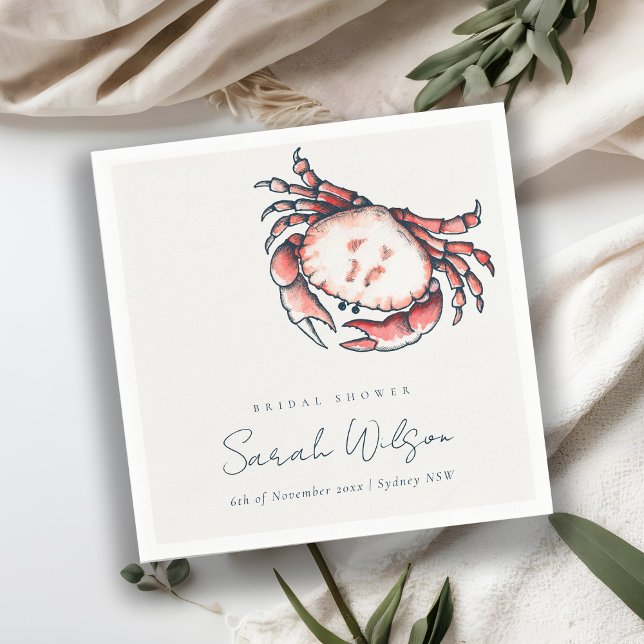 Red Navy Underwater Crab Nautical Bridal Shower Napkin (Creator Uploaded)