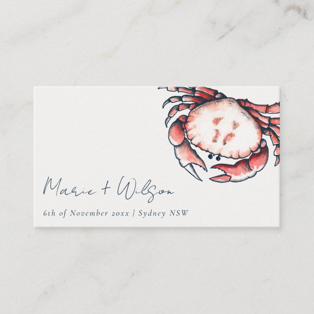 Red Navy Underwater Crab Nautical Wedding Website Place Card (Front)