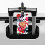 Red Navy Watercolor Floral Pattern Copper Monogram Luggage Tag<br><div class="desc">Romantic glam feminine luggage tag with spring and summer watercolor red, coral, burnt orange, dark midnight blue and green hand painted blooms, feathers and foliage. Personalise it with your monogram / name initial inside the metallic copper circle with an elegant editable script calligraphy typeface on the front and with your...</div>