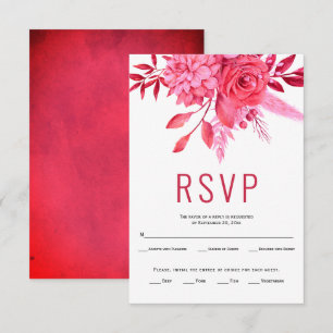 Red nd pink flowers and leaves wedding RSVP card
