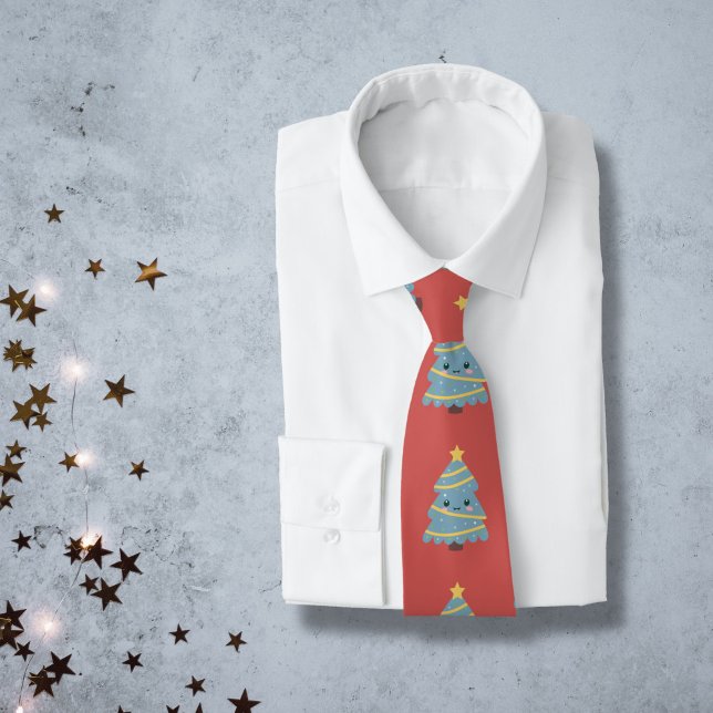 Red Neck Tie with Kawaii Christmas Tree (Red Neck Tie with Kawaii Christmas Tree)