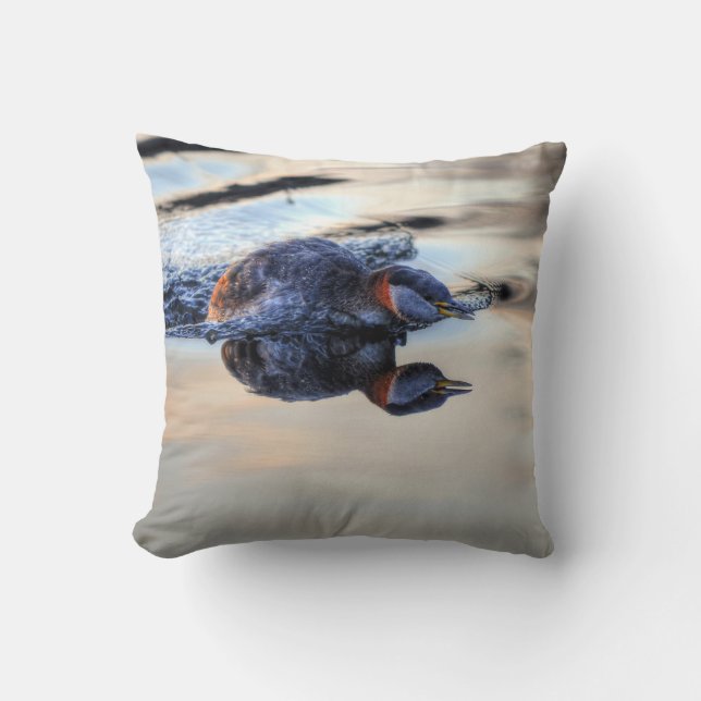 Red-necked Grebe for Wildlife & Bird-lovers Cushion (Front)