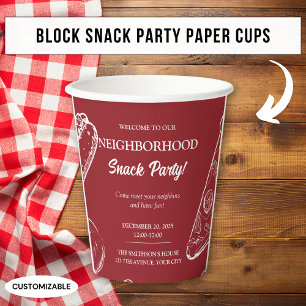 Red Neighbourhood Fun Block Food Snack Party Paper Cups
