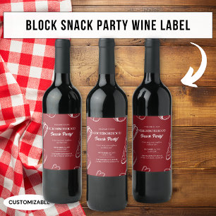 Red Neighbourhood Fun Block Snack Food Party Wine Label