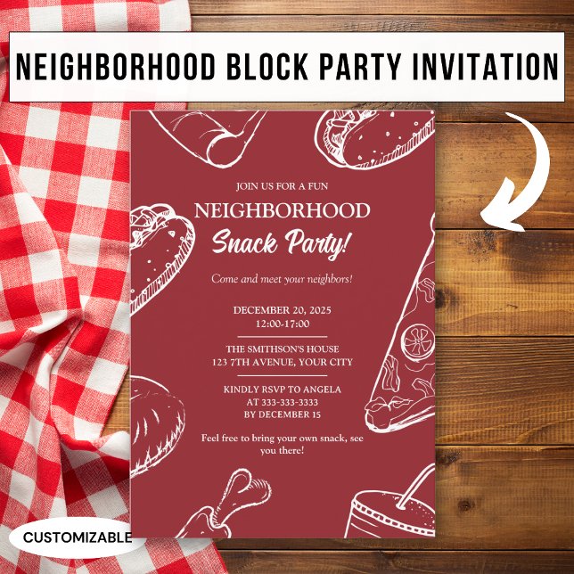 Red Neighbourhood Fun Block Snack Party Invitation (Creator Uploaded)