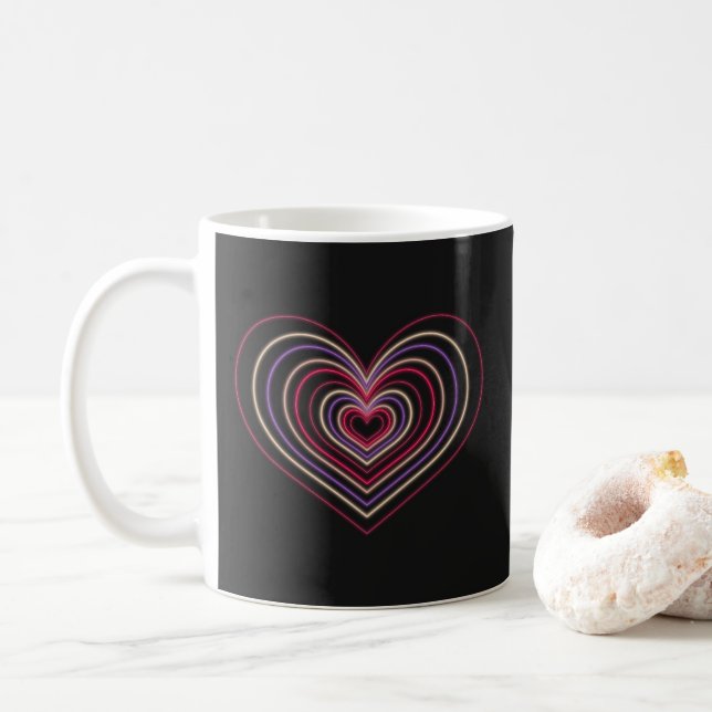 Red Neon Heart Coffee Mug (With Donut)