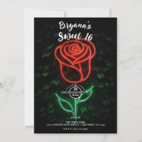 Red Neon Light Glowing Rose Ivy Sweet 16 16th