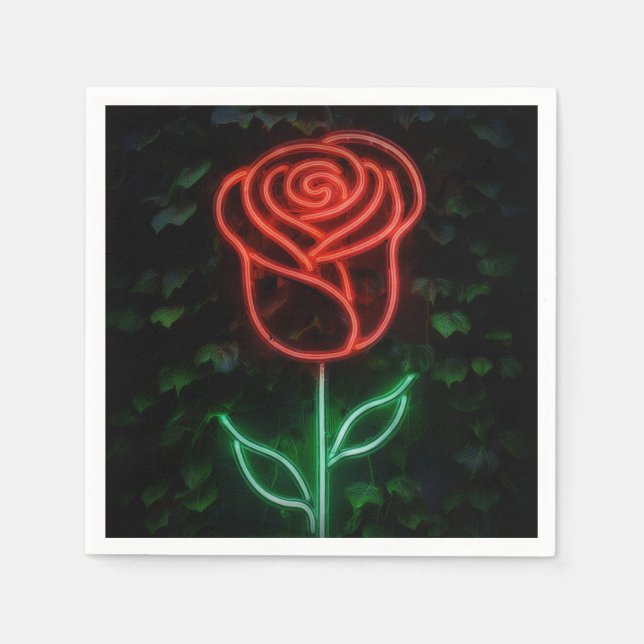 Red Neon Light Glowing Rose Ivy Sweet 16 16th Napkin (Front)