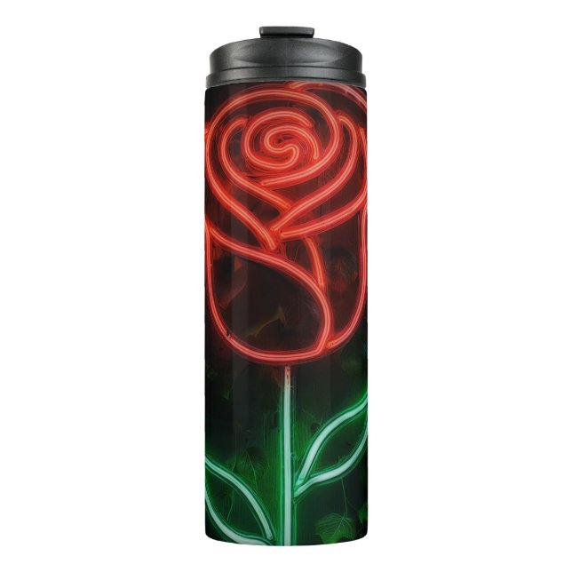 Red Neon Light Glowing Rose Ivy Sweet  Thermal Tumbler (Front)