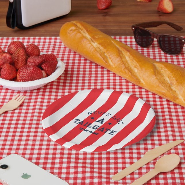 Red Never Lost A Tailgate Custom Team Name Gameday Paper Plate (Picnic)