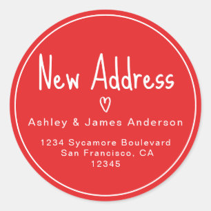 Red New Address Heart Return Address Classic Round Sticker