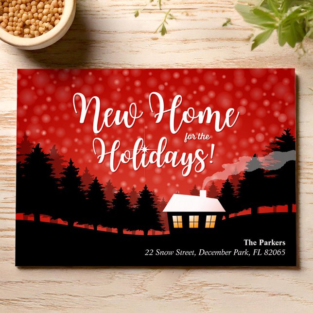 Red New Home for the Holidays house in the forest Invitation (Creator Uploaded)