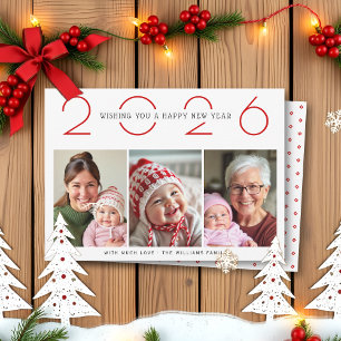 Red New Year 2025 pattern simple photo Holiday Card