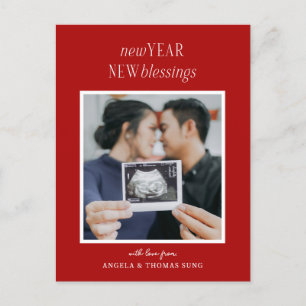 Red New Year New Blessings Pregnancy Announcement