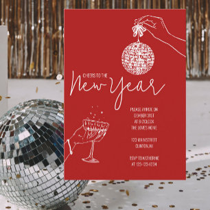 red new years party  invitation