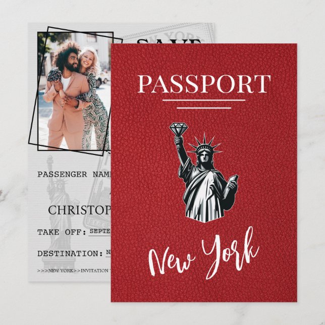 Red New York City Passport Save The Date (Front/Back)