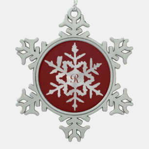 Red Newlywed Monogrammed Snowflake Framed Ornament