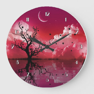 Red Night Sky Reflections Scenic Wall Clock